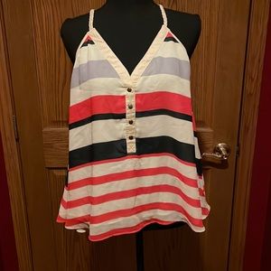 DOUBLE ZERO Spaghetti Strapped V-Neck Scoop Back Tank; Size L